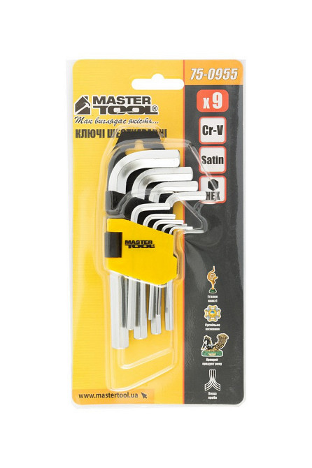 Ключи шестигранные MASTERTOOL CrV 1,5-10 мм 45/112 мм набор 9 шт 75-0955 Харків - зображення 4