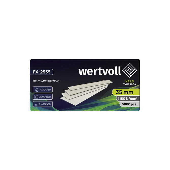 Гвоздь закаленный для пневмостеплера WERTVOLL тип 18GA 35 мм/1.0х1.25 мм 5000 шт FX-2535 Харьков - изображение 2