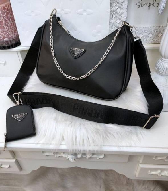 Стильна сумка прада чорна жіноча через плече Prada Киев - изображение 4