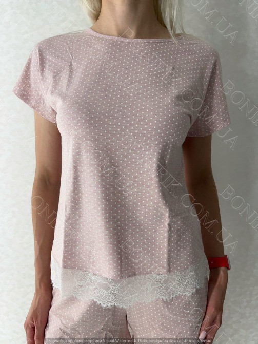 Женская пижама-шорты с кружевом и футболкой "Peachy Pearl" (арт. LPK 2870/11/01) Кривой Рог - изображение 2