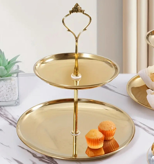 Подставка 2-ярусная Leeseph для праздничной сервировки золотая Одеса - зображення 4