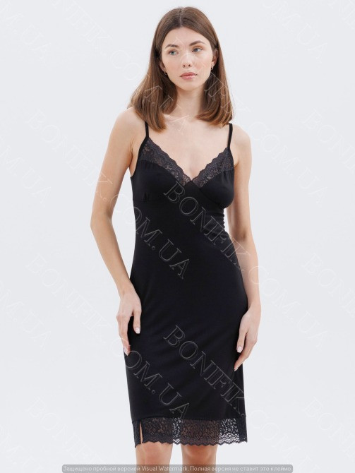 Ночная сорочка чёрная с кружевом на тонких бретелях "Amour" (60047) (арт. 1348) Кривой Рог - изображение 1