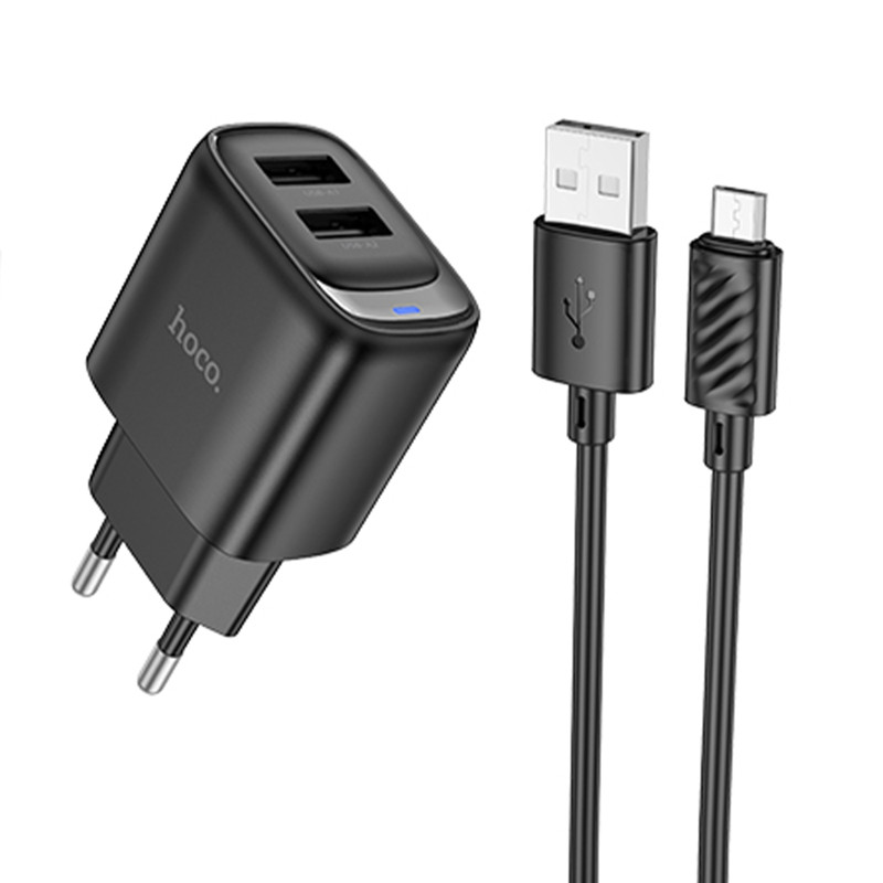 СЗУ Hoco C141A Smart 2.1A (2USB-A) + кабель USB to MicroUSB Херсон - зображення 1