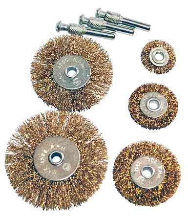 Набор щеток MASTERTOOL 5 шт - дисковые со стержнем ¼" из латунированной рифленой проволоки Ø 20/40/5 Харьков