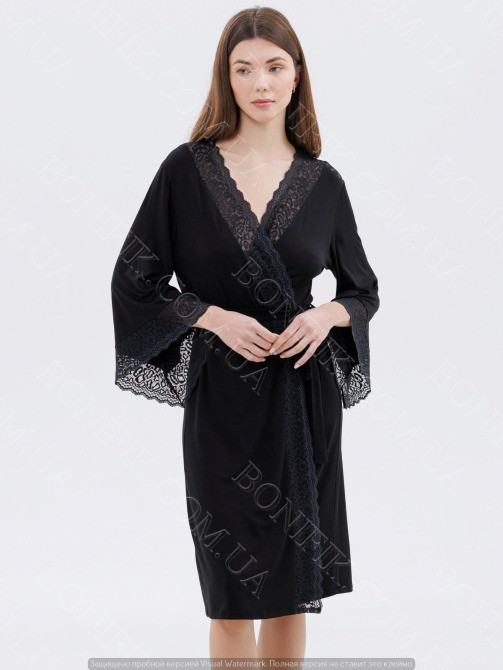 Женский чёрный халат с кружевом "Amour" (60047) (арт. 1347) Кривой Рог - изображение 2