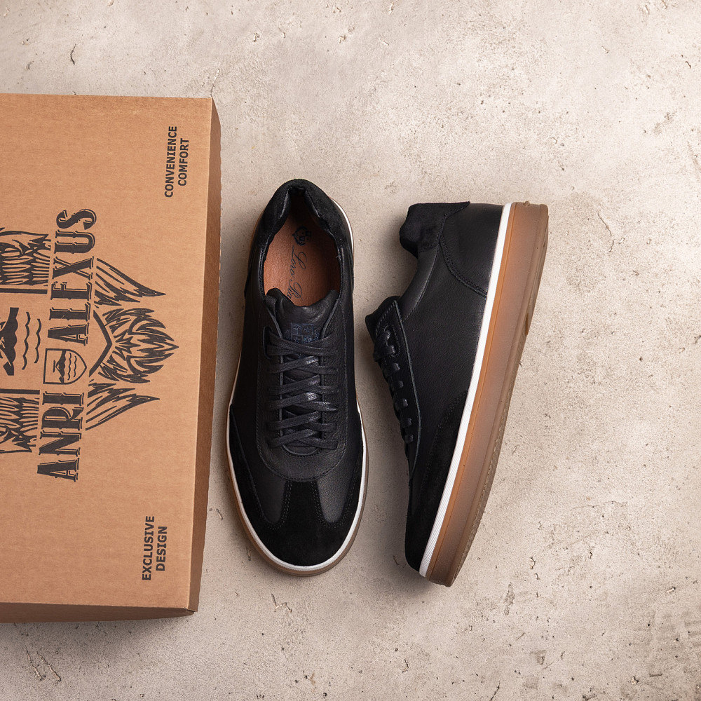 Мужские кожаные кроссовки Classic Black Київ - зображення 7