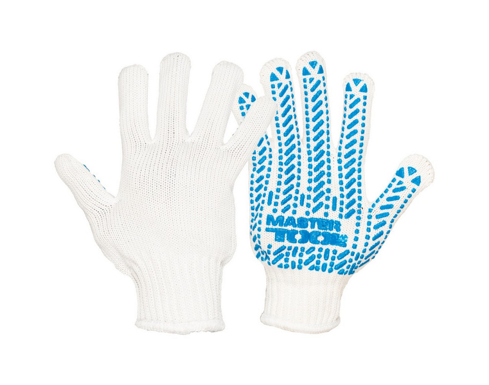 Перчатки трикотажные MASTERTOOL MASTER ПВХ-узор 60% хлопок/40% полиэстер 7 кл 3 нити 90 гр бело-сини Харків - зображення 1