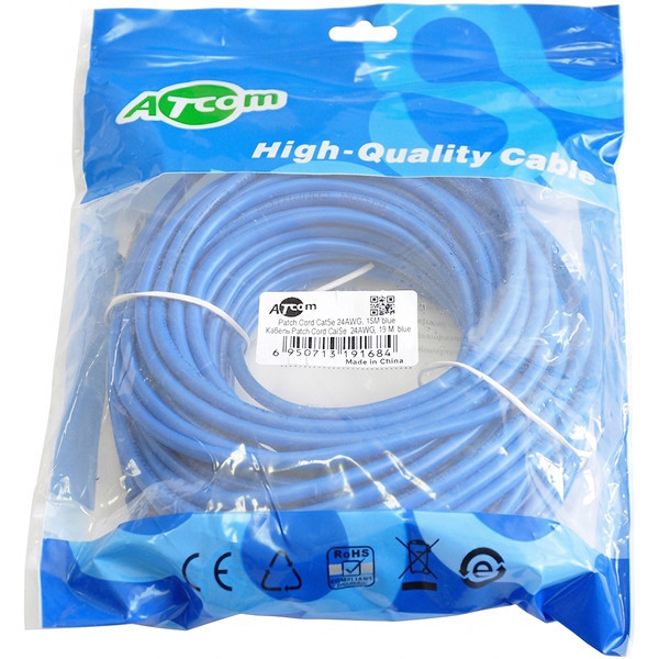 Патч-корд Atcom UTP, RJ45, Cat.5e, 15m, Синій (9168) Харків - зображення 3