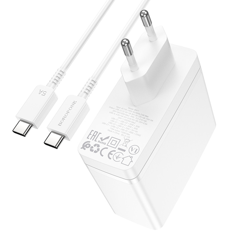 СЗУ Borofone BN11 Imperial PD100W+QC3.0 (1USB-A/2C) + кабель Type-C to Type-C Херсон - зображення 5