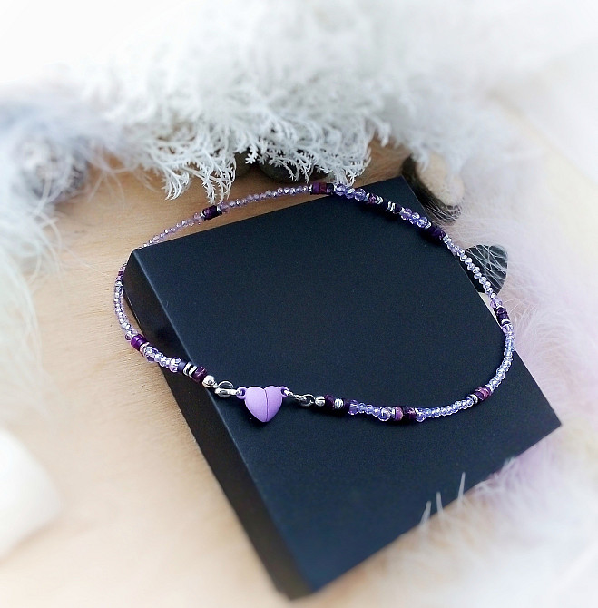Чокер намисто кольє варисцит кришталь гематит камінь магніт серце фіолетовий бузковий лавандовий шию Луцьк - зображення 3