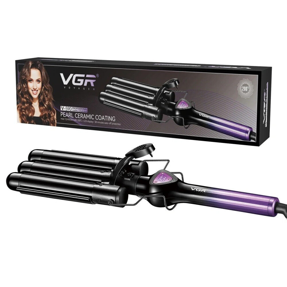 Плойка для волос тройная VGR V-590 PURPLE 130 Вт фиолетовая Киев - изображение 1