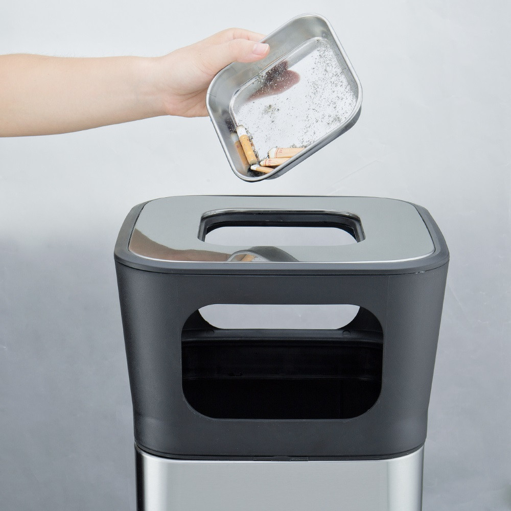 Урна с пепельницей JAH 25 л квадратная серебряный металлик Київ - зображення 3