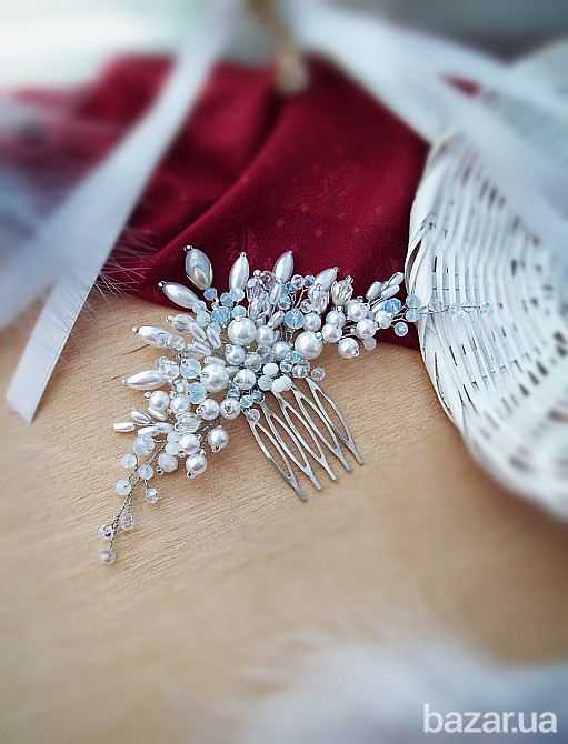 Морозний день гребінь білий молочний блакитний місячний ефект заколка для волосся святкова Луцьк - зображення 1