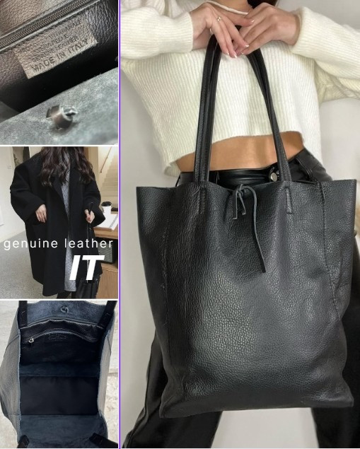 Чорна жіноча сумка-мішок шопер — натуральна шкіра, Італія Vera Pelle сумка TS000092 Запоріжжя - зображення 1