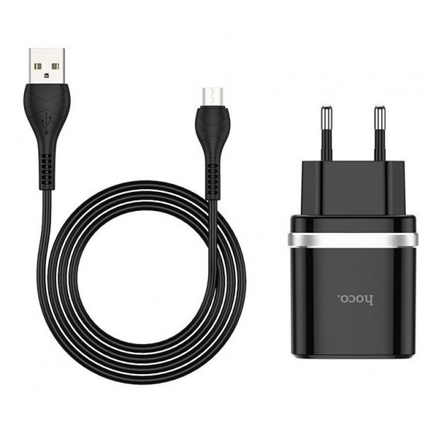 Мережевий зарядний пристрій Hoco C12Q USB 3.0 + cable Micro-USB 1m Black (Код товару:14635) Харків - зображення 1