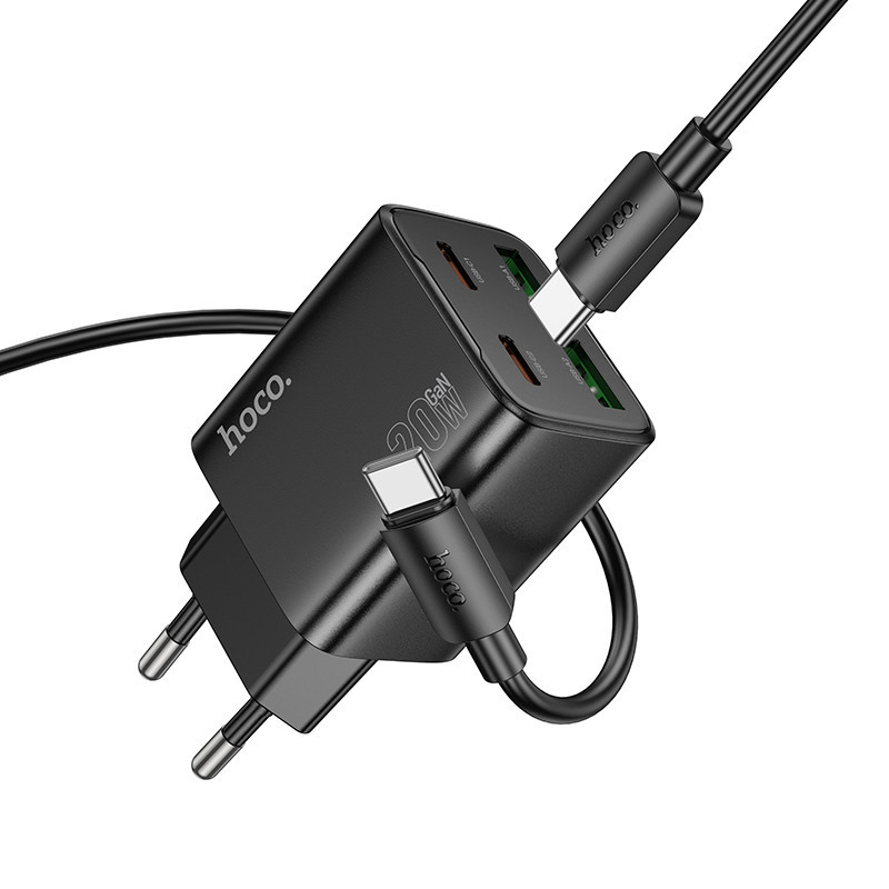 СЗУ Hoco N55 Fundador PD20W+QC3.0 (2USB-A/2C) + кабель Type-C to Type-C Херсон - зображення 4