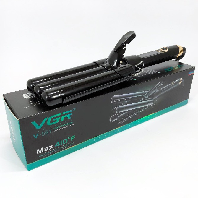 Потрійна плойка для завивки волосся VGR три хвилі діаметром 25 мм потужністю 125 Вт Львов - изображение 2