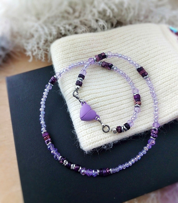 Чокер намисто кольє варисцит кришталь гематит камінь магніт серце фіолетовий бузковий лавандовий шию Луцьк - зображення 1