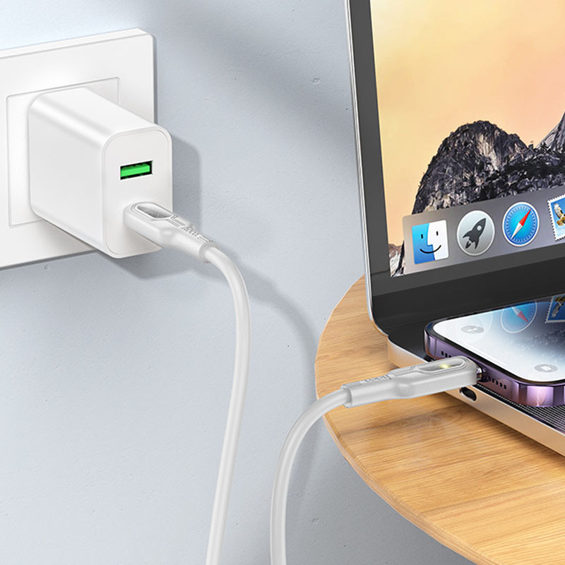 Дата кабель Hoco U120 Transparent explore intelligent power-off PD 27W Type-C to Lightning (1.2m) Херсон - изображение 4