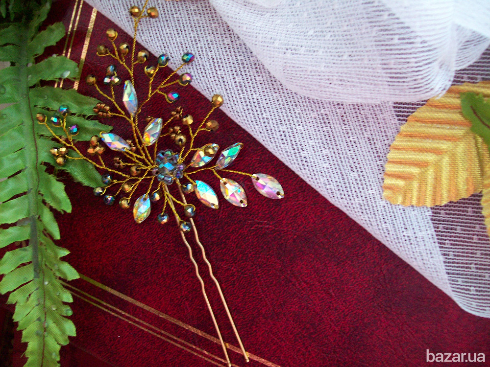 шпилька прикраса для волосся золота гілочка золотистий жовтий вечірня прикраса в зачіску Луцьк - зображення 3