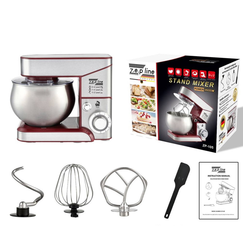 Тестомес миксер 3 в 1 Zepline ZP-105 Red 3500 Вт 6 л красный Київ - зображення 1