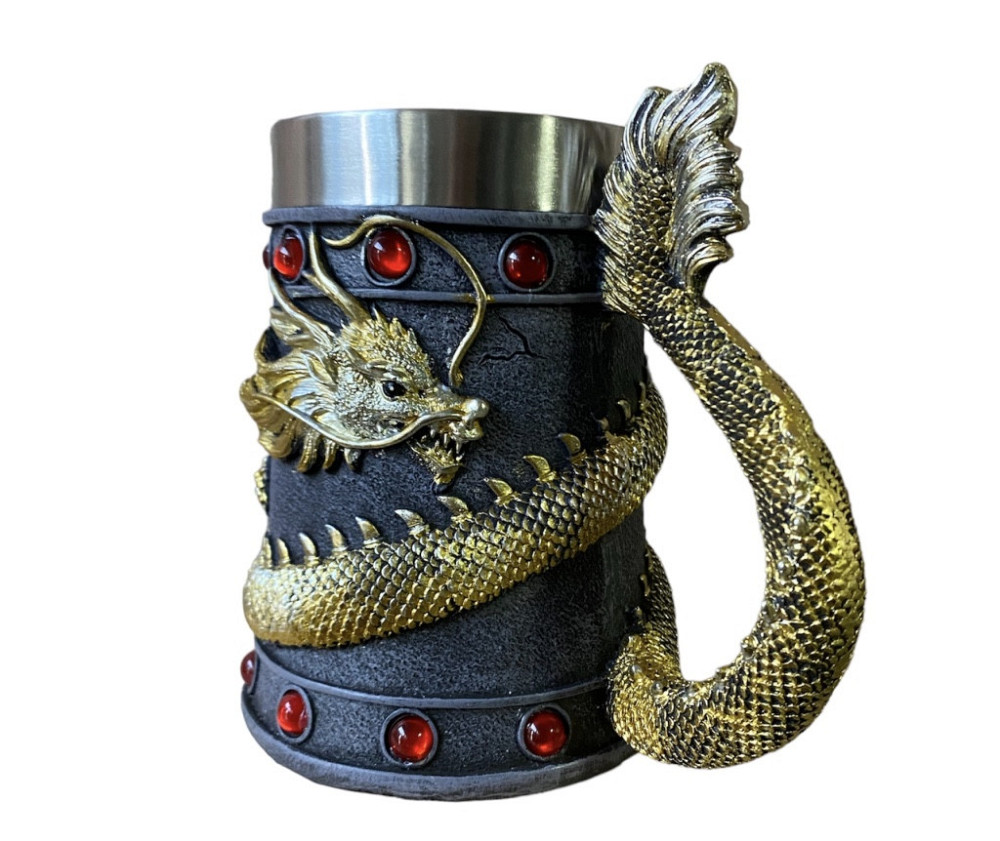 Кружка Чашка Бокал 3 Нержавеющая сталь Дракон Золотой Танард 550 мл Киев - изображение 12