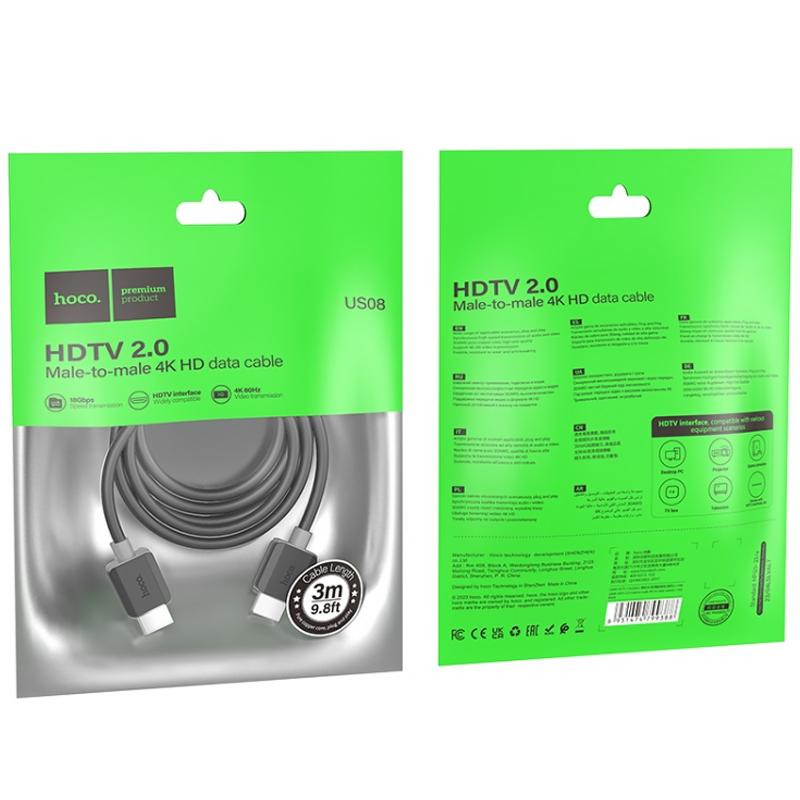 Дата кабель Hoco US08 HDTV 2.0 male to male 4K HD (1m) Херсон - зображення 3