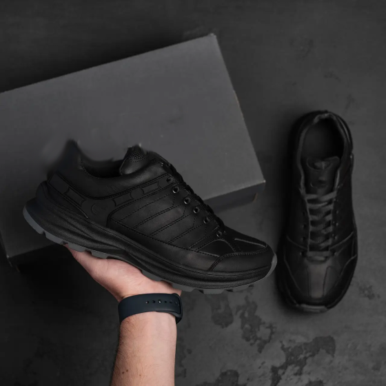 Мужские кожаные кроссовки Clasic Black Київ