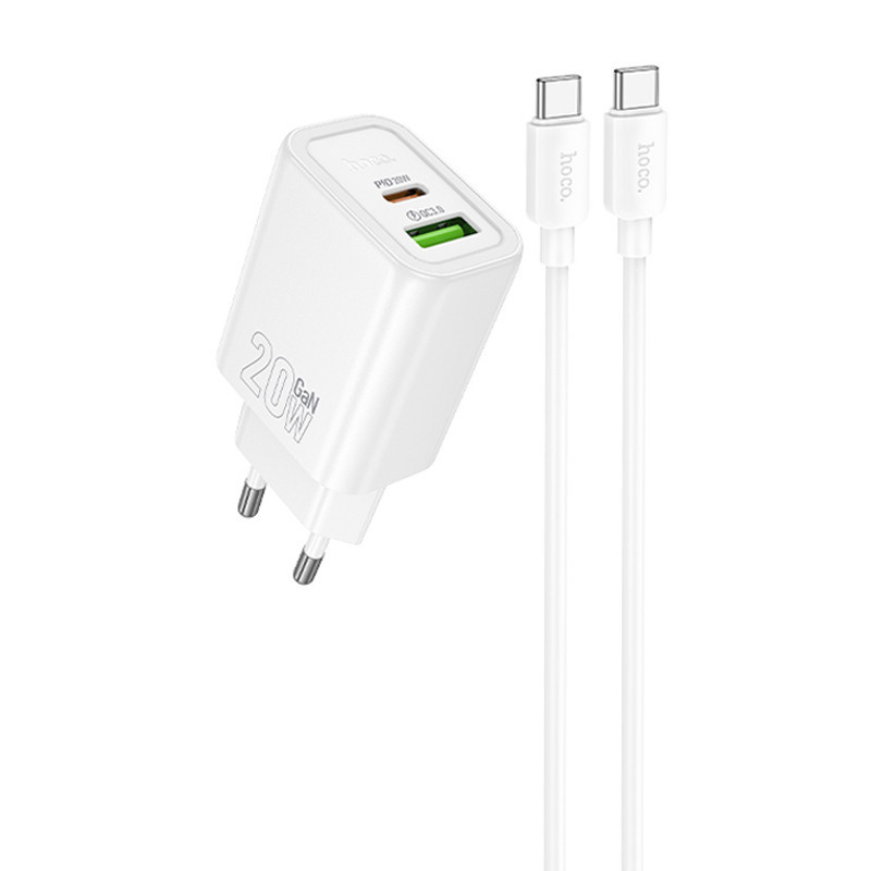 СЗУ Hoco N61 Gentle PD20W+QC3.0 (1USB-A/1C) + кабель Type-C to Type-C Херсон - зображення 1