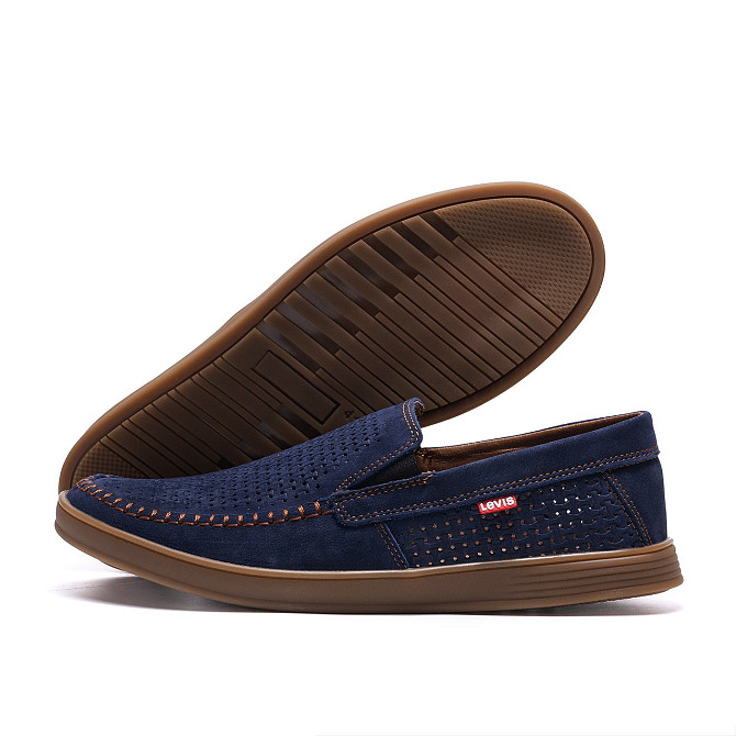Мужские летние кожаные мокасины  LS перфорация Dark blue Киев - изображение 1