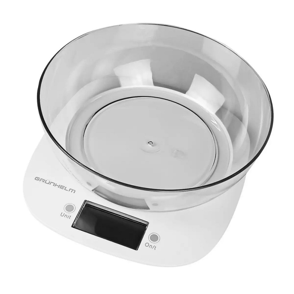Весы кухонные с чашей Grunhelm KES-1PW 5 кг белые Київ - зображення 2