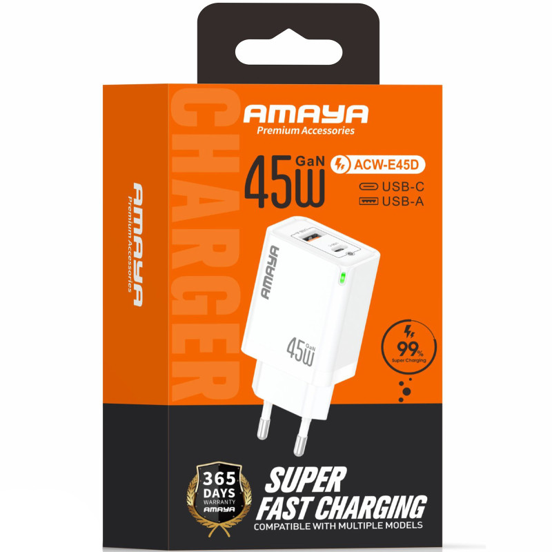 Уценка СЗУ Amaya E45D PD45W+QC3.0 GaN (1USB-A/1C) Херсон - зображення 2