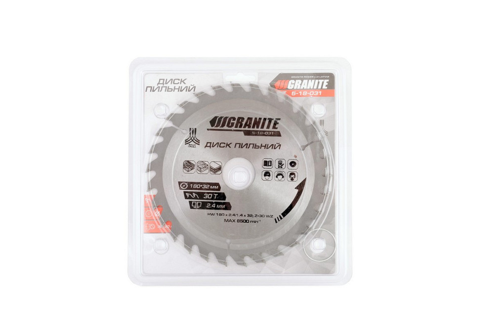 Диск пильный для дерева GRANITE с твердосплавными напайками 180х32х30Т адаптер 32-30 8400 об/мин 5-1 Харків - зображення 4