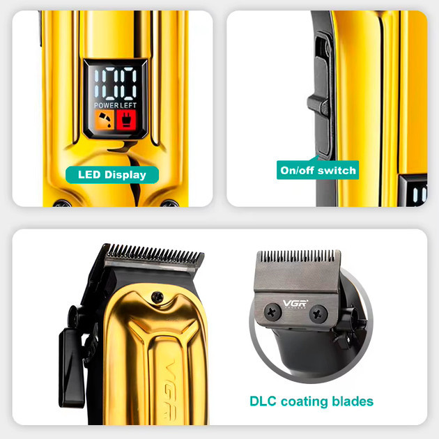 Машинка для стрижки аккумуляторная VGR V-138 GOLD 10 Вт золотистая Киев - изображение 2