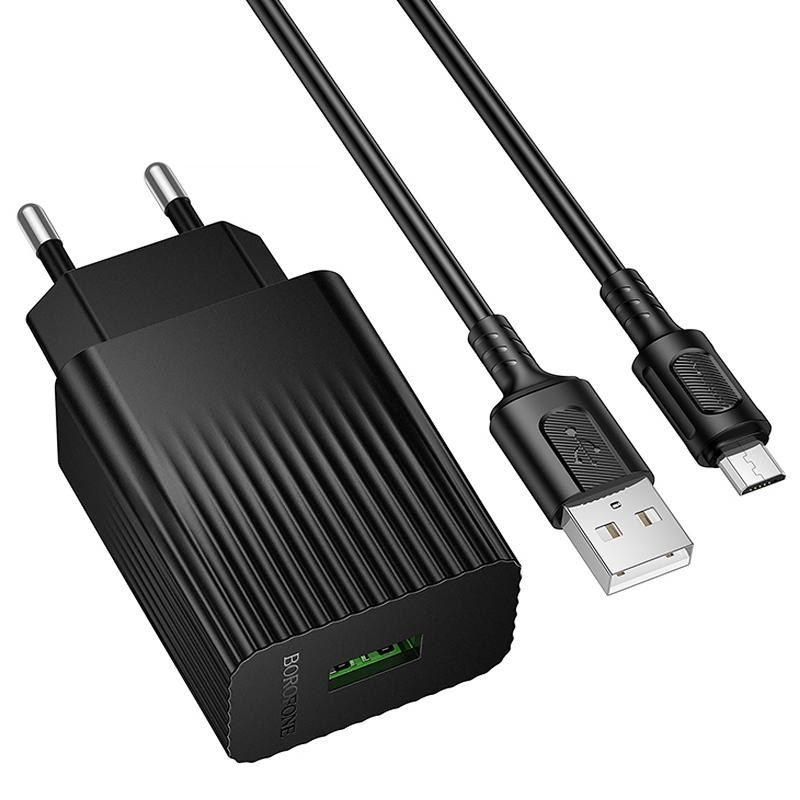СЗУ Borofone BAS72A Source QC3.0 (1USB-A) + кабель USB to MicroUSB Херсон - изображение 3