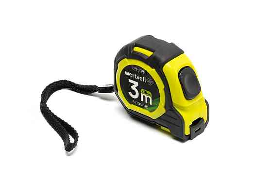 Рулетка WERTVOLL 3 м х 16 мм две кнопки AUTOSTOP покрытие TPR нейлоновое покрытие противоскользящий  Харків
