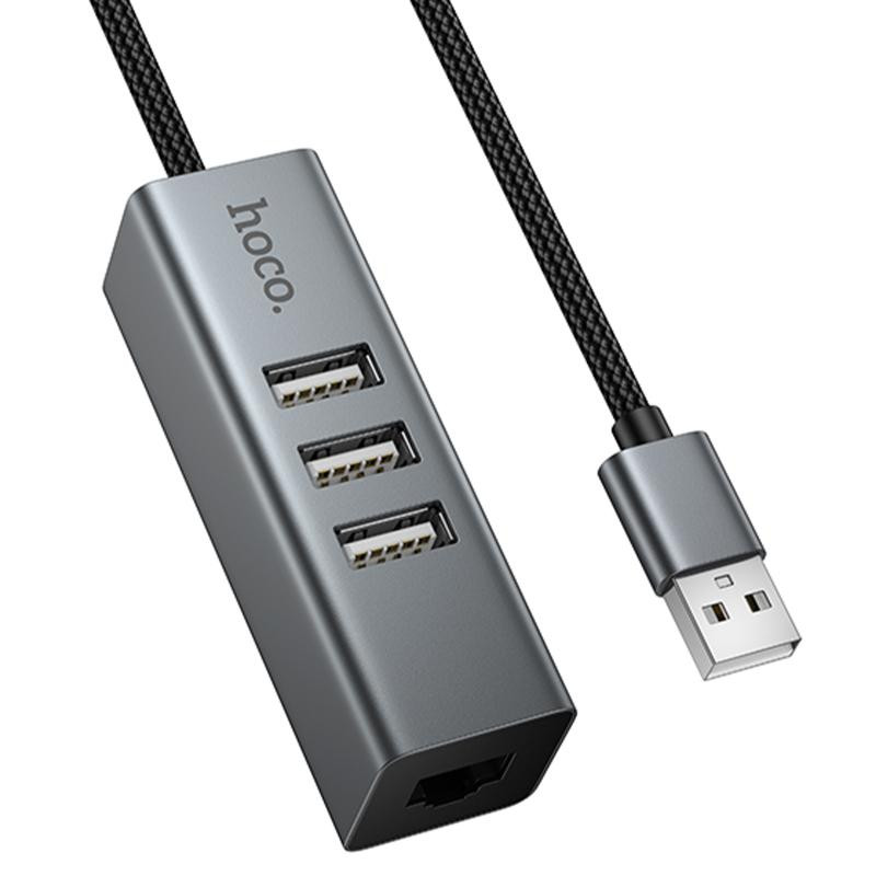 Переходник HUB Hoco HB1D USB to USB2.0*3+RJ45 Херсон - зображення 1