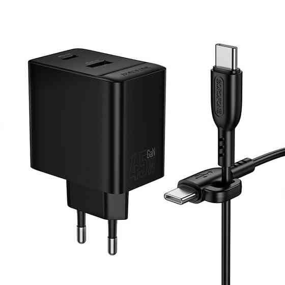 СЗУ Borofone BAS16A Erudite PD45W+QC3.0 (1USB-A/1C) + кабель Type-C to Type-C Херсон