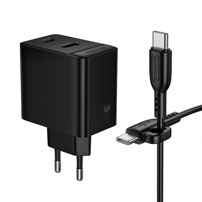 СЗУ Borofone BAS16A Erudite PD45W+QC3.0 (1USB-A/1C) + кабель Type-C to Type-C Херсон - изображение 4