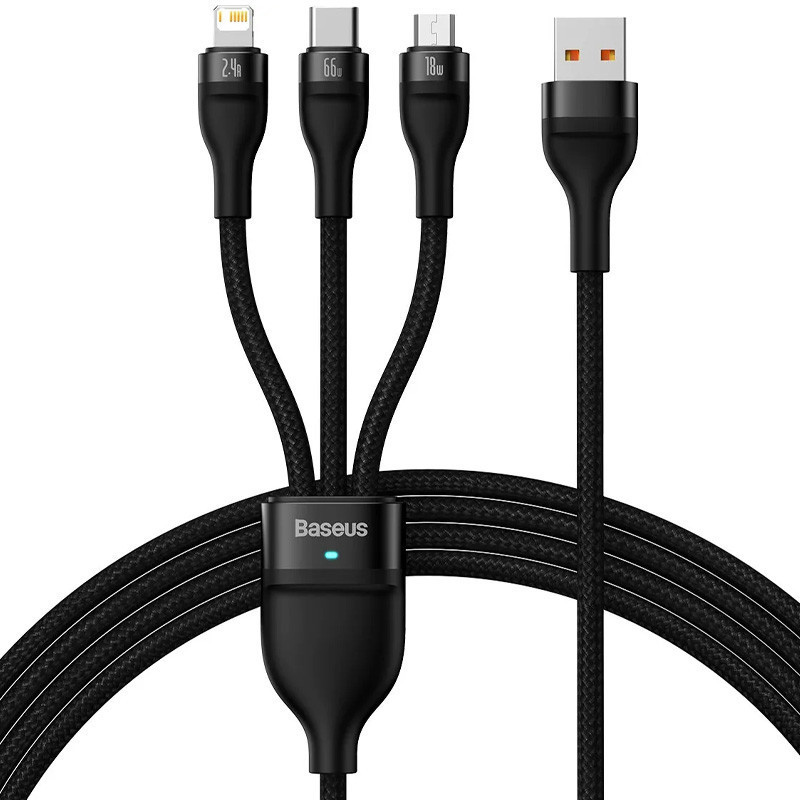 Дата кабель Baseus Flash Series 2 USB to Lightning/Type-C/MicroUSB 100W (1.2m) (CASS03000) Херсон - изображение 1