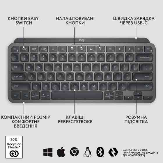 Клавиатура компьютерная безпроводная Logitech MX Keys Mini Illuminated Graphite L920-010498 графитов Киев