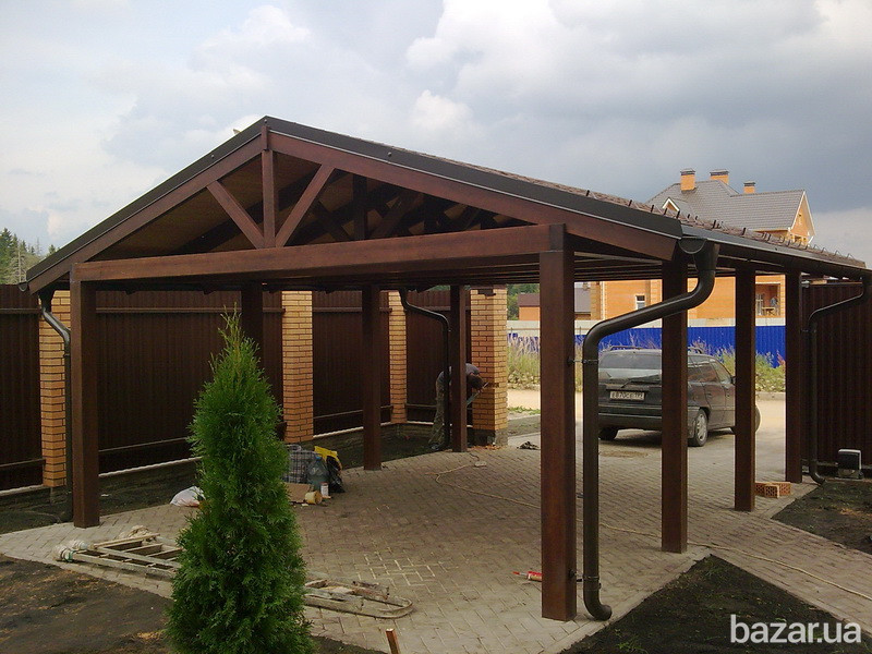 Навіс автомобільний. Деревянный навес для автомобилей. Авто навіс. Навес для авто. Київ - зображення 6