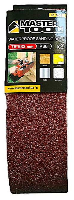 Лента шлифовальная MASTERTOOL зерно 36 76×533 мм 3 шт 08-3403 Харків - зображення 1