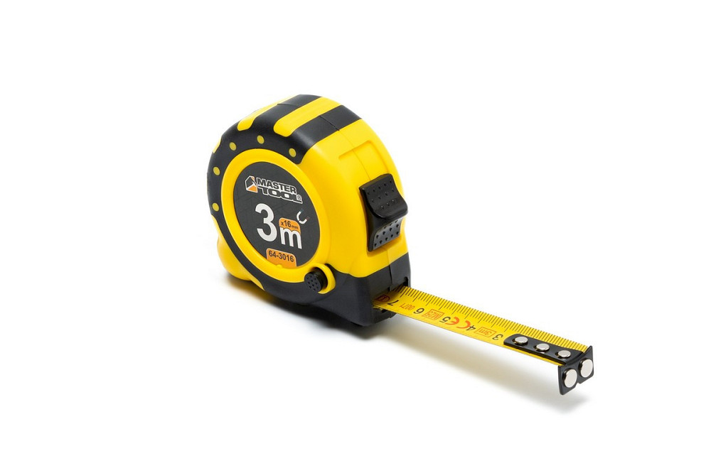Рулетка MASTERTOOL 3 м х 16 мм с магнитами 2 фиксатора кнопка STOP покрытие TPR нейлоновое покрытие  Харьков - изображение 1