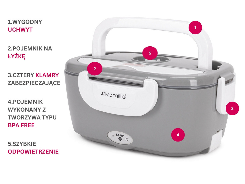 Ланч-бокс электрический с подогревом Кamille от 220В 1л серый Одесса - изображение 9