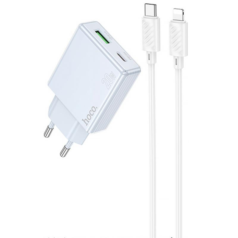 СЗУ Hoco C142A Direct PD20W+QC3.0 (1USB-A/1C) + кабель Type-C to Lightning Херсон - изображение 1