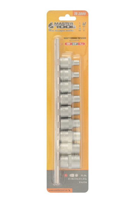 Набор головок торцевых E-TORX MASTERTOOL ⅜" E5-E16 CrV 9 шт 78-3809 Харків - зображення 3