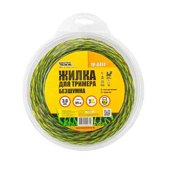 Леска для триммера бесшумная MASTERTOOL SPIRAL SQUARE 3.00 мм 89 м (блистер) двухцветная 19-0414 Харків
