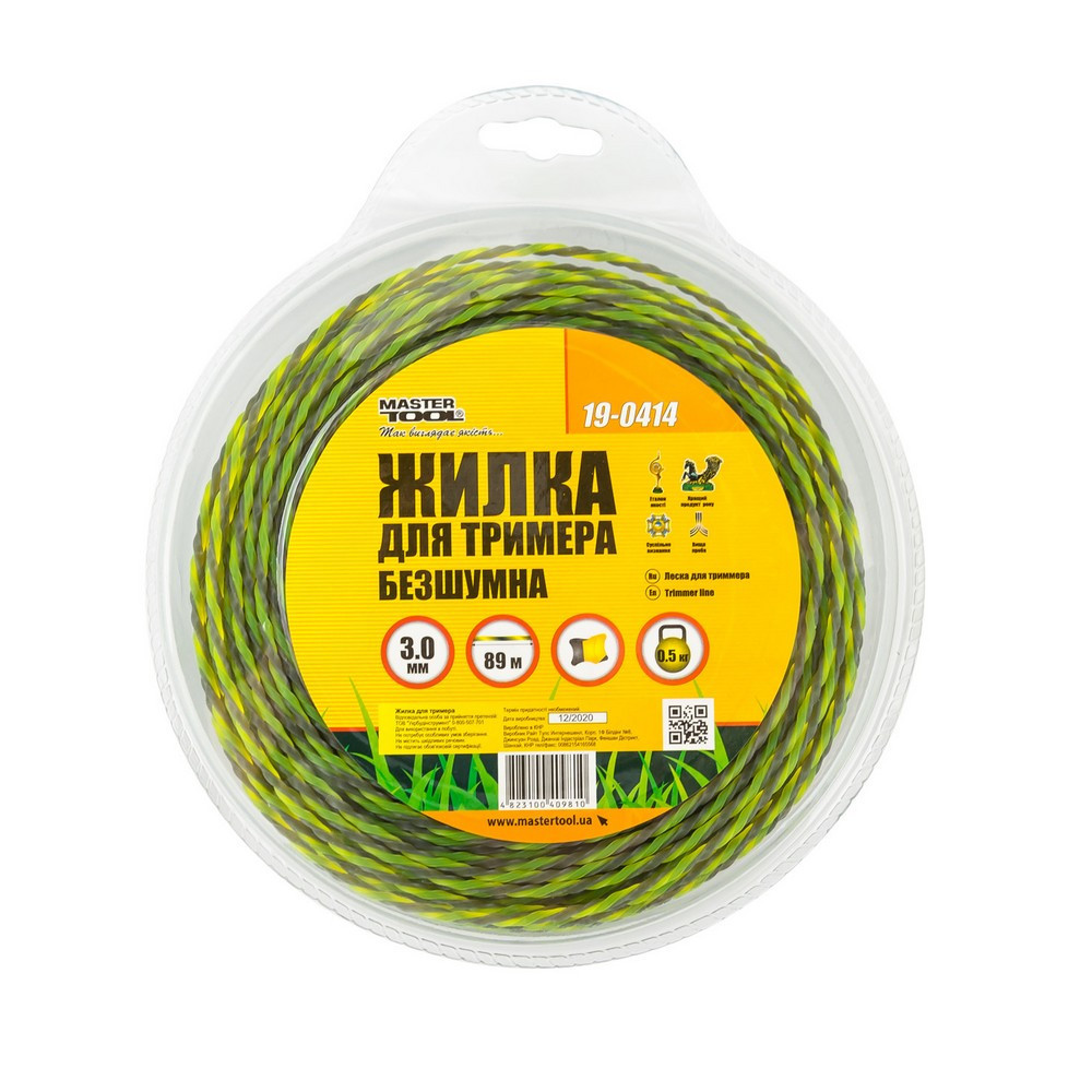 Леска для триммера бесшумная MASTERTOOL SPIRAL SQUARE 3.00 мм 89 м (блистер) двухцветная 19-0414 Харків - зображення 2