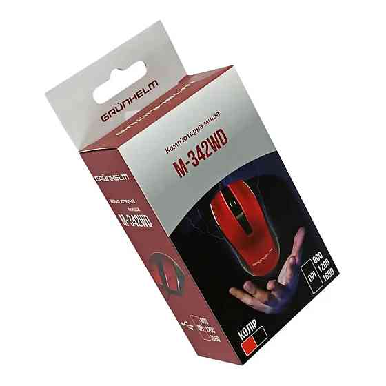 Мышь компьютерная проводная Grunhelm M-342WD красная Київ